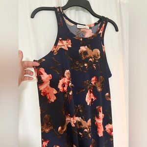 Floral Racerback Slip Dress - Navy and Pink
